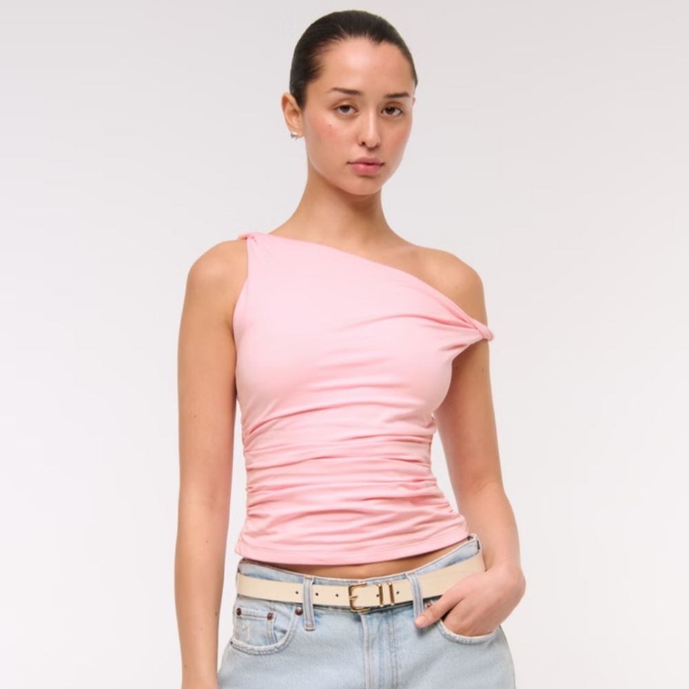 Abercrombie & Fitch off the shoulder twist top in PINK